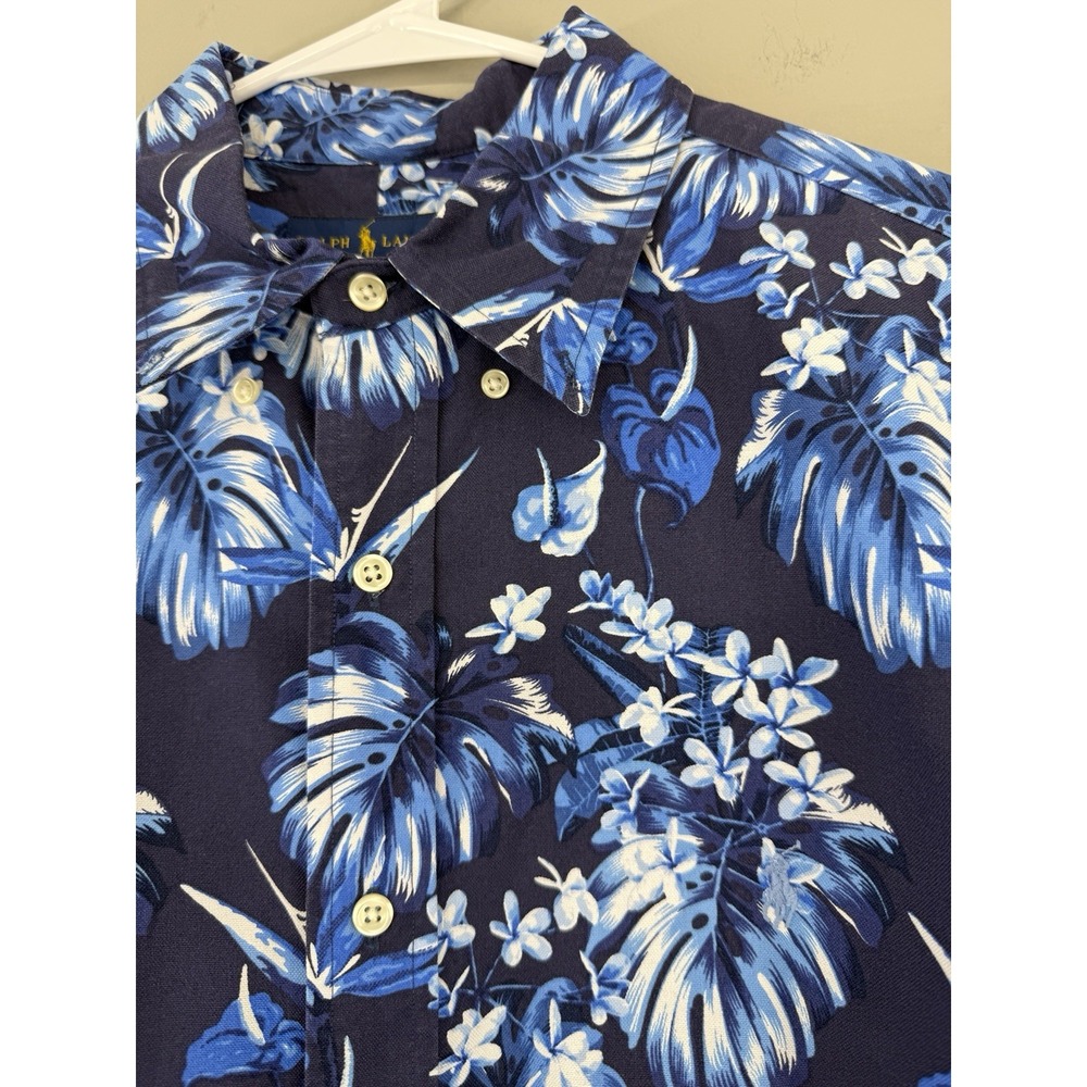 Ralph Lauren Hawaiian Button Down Shirt Men's XL Floral Tropical Blue S/S
